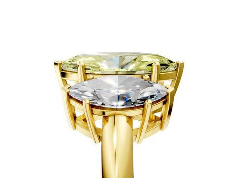 Yellow gold Three-Stone Fancy Yellow Marquise Cut Cut Diamond Engagement Ring with Prong Setting on a White Gold Band_5