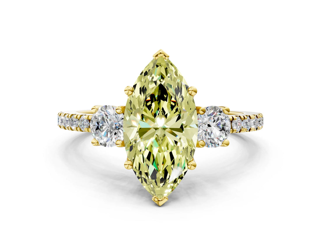 Yellow gold Three-Stone Fancy Yellow Marquise Cut Cut Diamond Pavé Band with Prong Setting_15