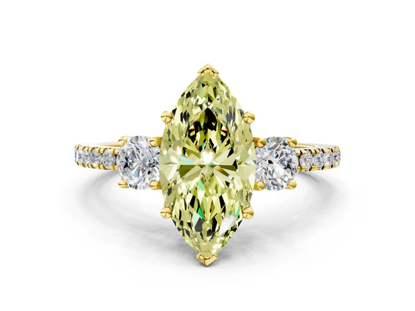 Yellow gold Three-Stone Fancy Yellow Marquise Cut Cut Diamond Pavé Band with Prong Setting