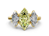 Yellow gold Three-Stone Fancy Yellow Marquise Cut Cut Diamond Ring with Channel Set Band and Four-Prong Setting