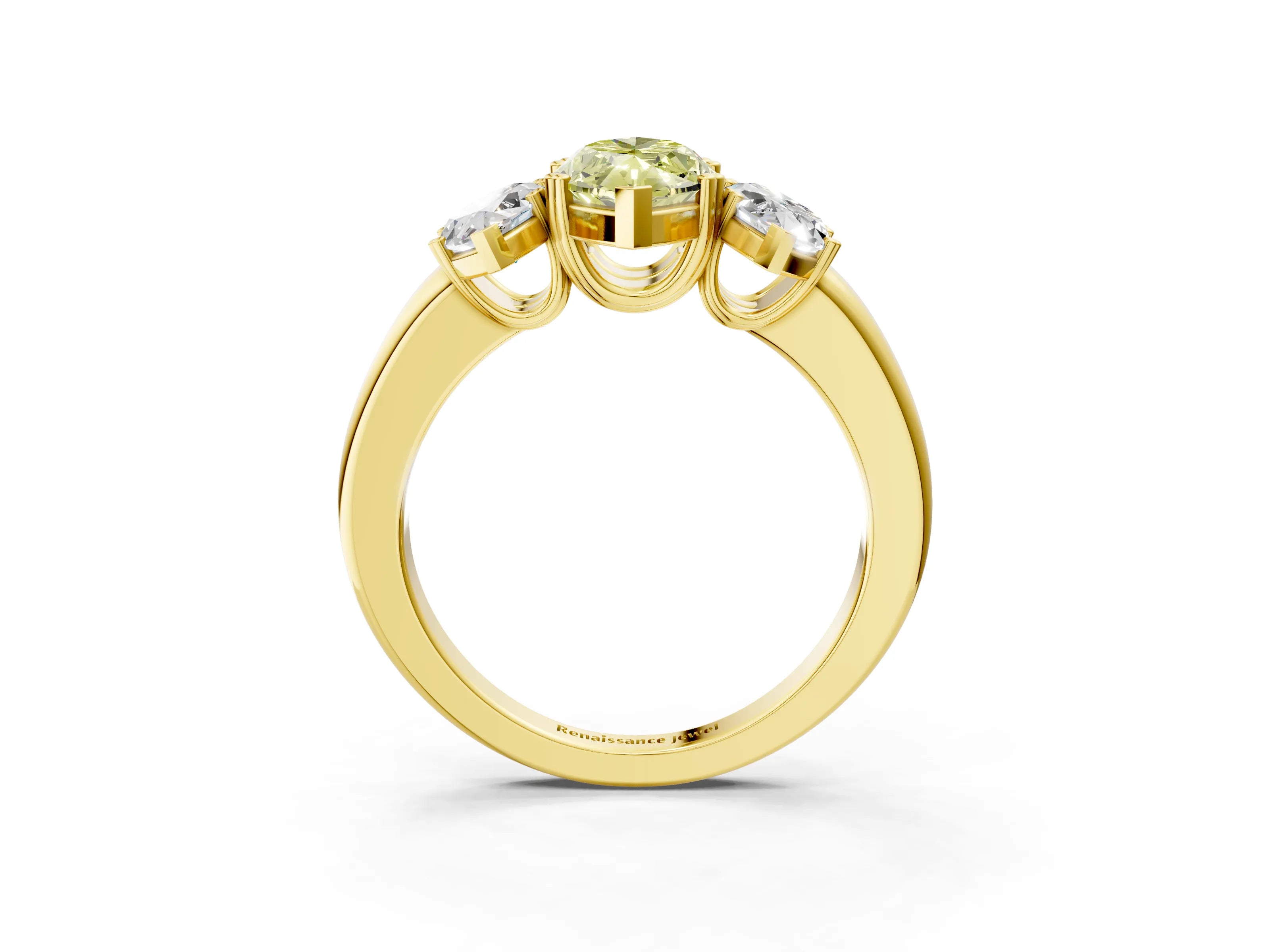 Yellow gold Three-Stone Fancy Yellow Marquise Cut Cut Diamond Ring with Channel Set Band and Four-Prong Setting_3