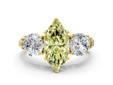 Yellow gold Three-Stone Fancy Yellow Marquise Cut Cut Diamond Ring with Channel-Set Band and Prong Setting