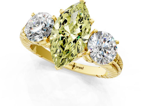 Yellow gold Three-Stone Fancy Yellow Marquise Cut Cut Diamond Ring with Channel-Set Band and Prong Setting_1
