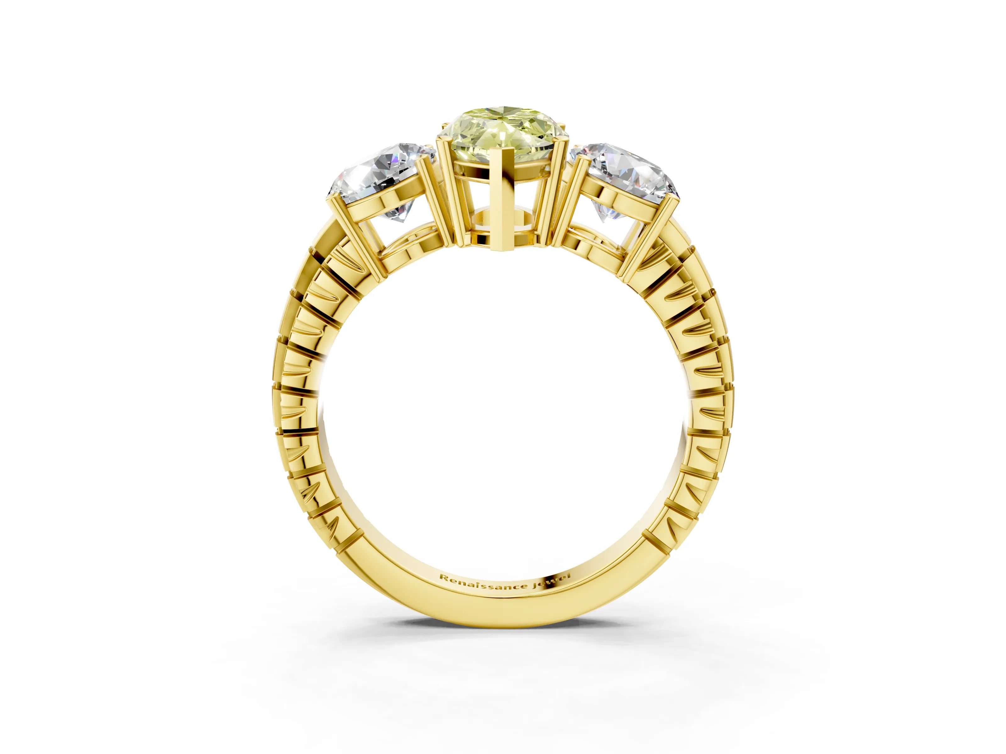 Yellow gold Three-Stone Fancy Yellow Marquise Cut Cut Diamond Ring with Channel-Set Band and Prong Setting_3