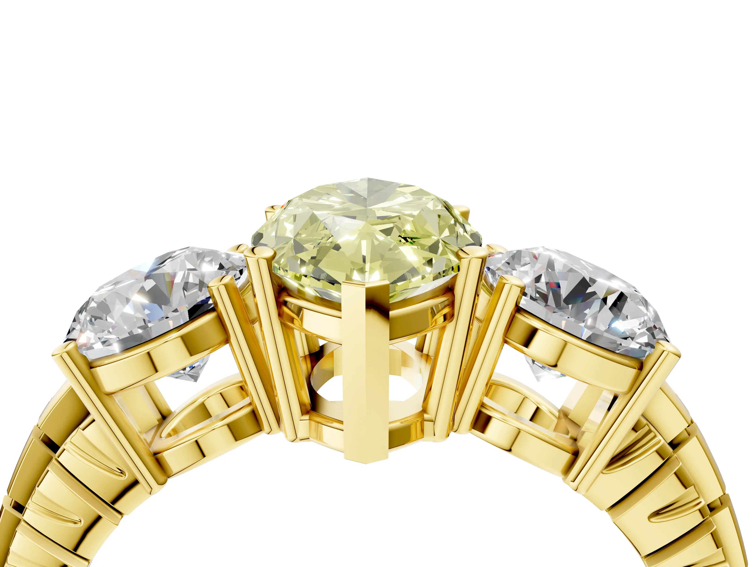 Yellow gold Three-Stone Fancy Yellow Marquise Cut Cut Diamond Ring with Channel-Set Band and Prong Setting_4