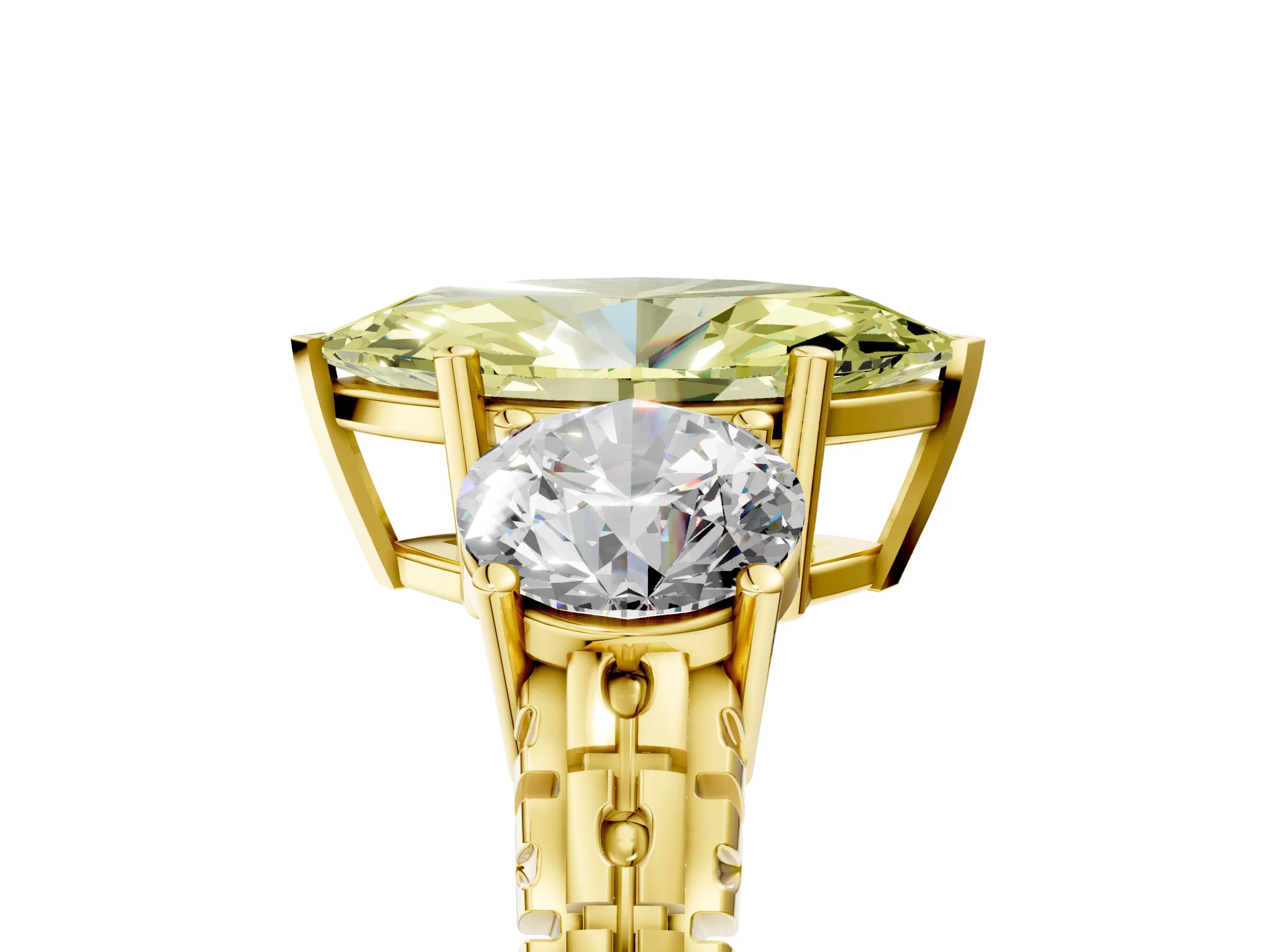 Yellow gold Three-Stone Fancy Yellow Marquise Cut Cut Diamond Ring with Channel-Set Band and Prong Setting_5