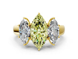 Yellow gold Three-Stone Fancy Yellow Marquise Cut Cut Diamond Ring with Prong Setting and Classic Band