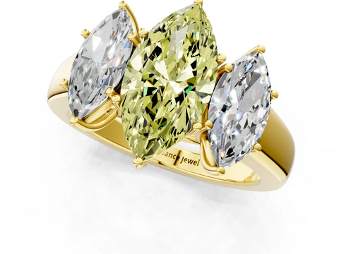 Yellow gold Three-Stone Fancy Yellow Marquise Cut Cut Diamond Ring with Prong Setting and Classic Band_1