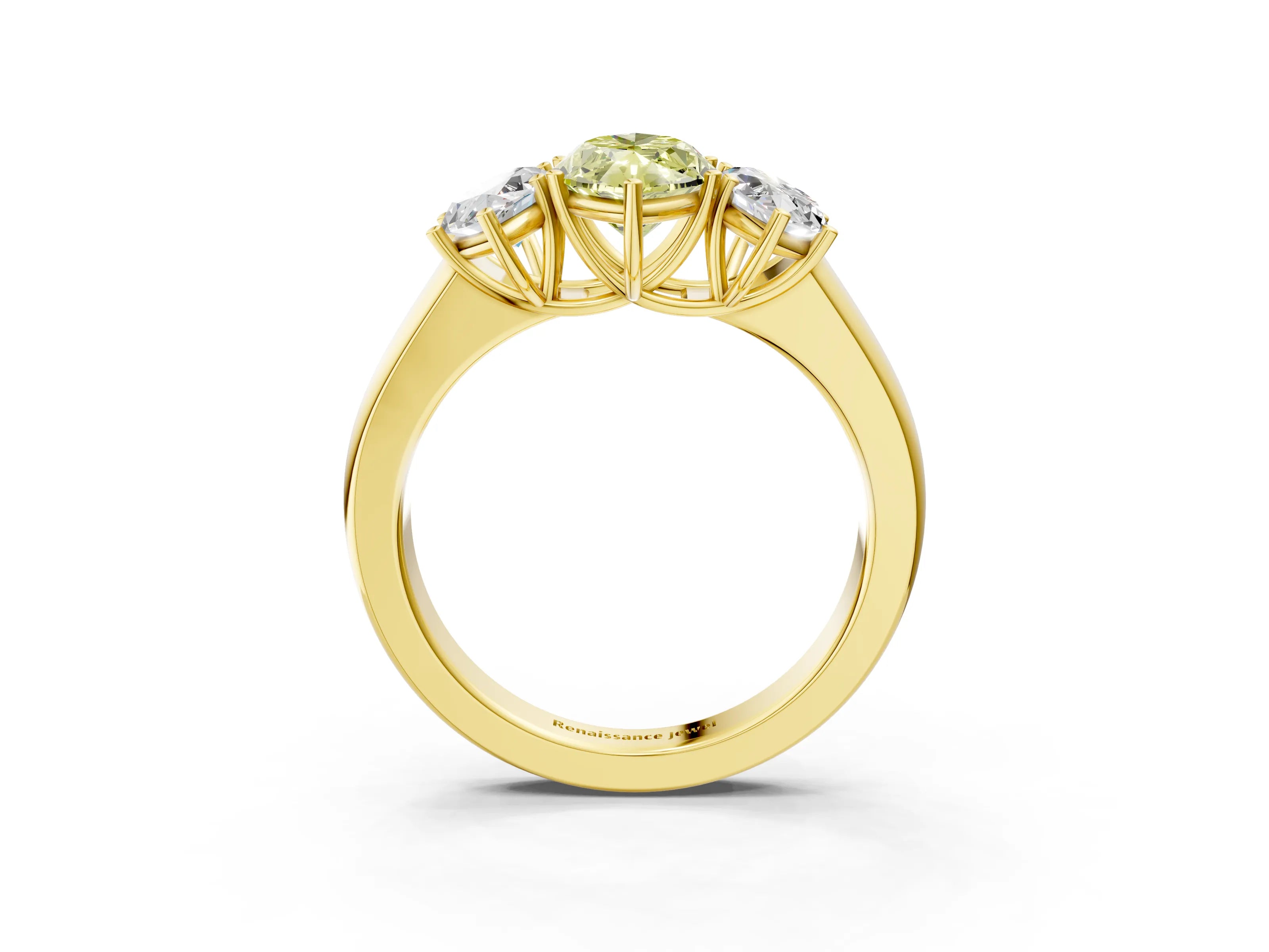 Yellow gold Three-Stone Fancy Yellow Marquise Cut Cut Diamond Ring with Prong Setting and Classic Band_3