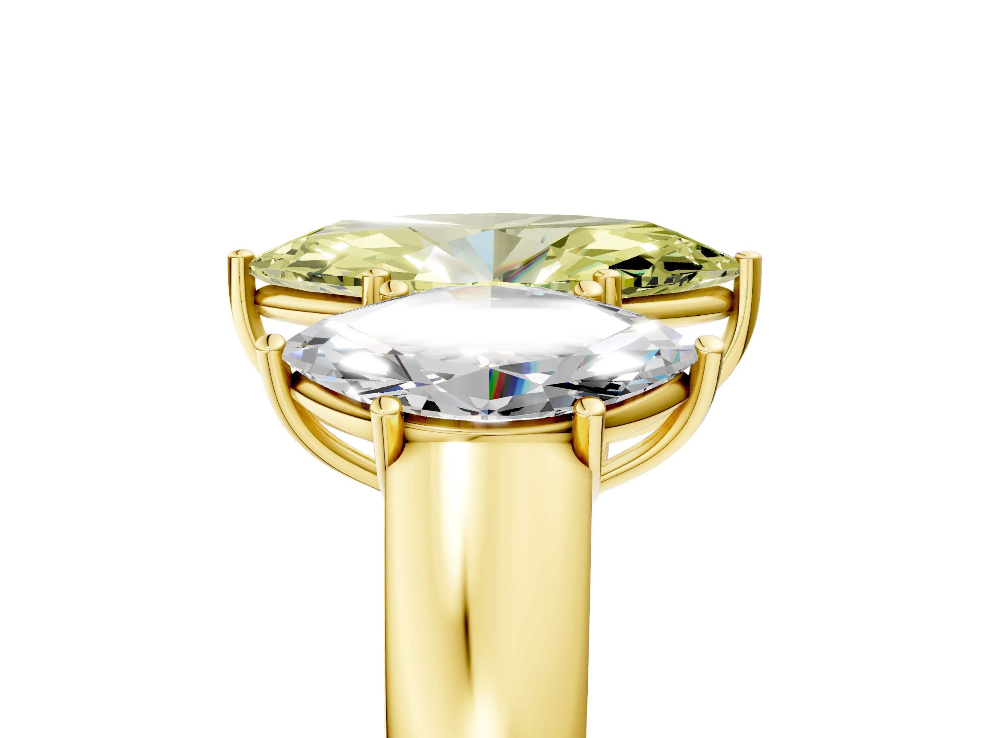 Yellow gold Three-Stone Fancy Yellow Marquise Cut Cut Diamond Ring with Prong Setting and Classic Band_5