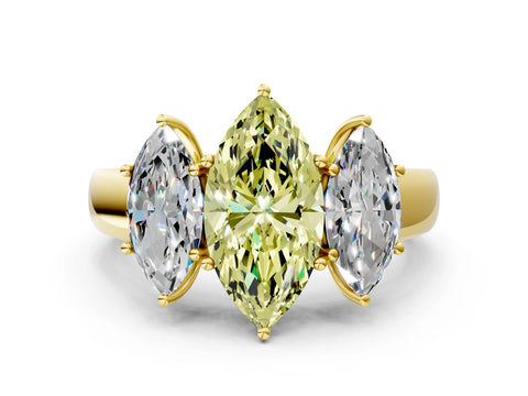 Yellow gold Three-Stone Fancy Yellow Marquise Cut Cut Diamond Ring with Prong Setting and Classic Band