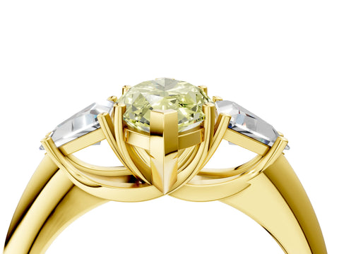 Yellow gold Three-Stone Fancy Yellow Marquise Cut Cut Diamond Ring with Trillion Side Stones and Four-Prong Setting_7