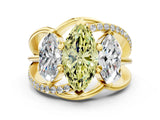 Yellow gold Three-Stone Fancy Yellow Marquise Cut Cut Diamond Split Shank Prong Set Ring