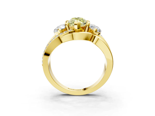 Yellow Gold Marquise Three Stone Split Shank Engagement Ring Setting for Fancy Yellow Center