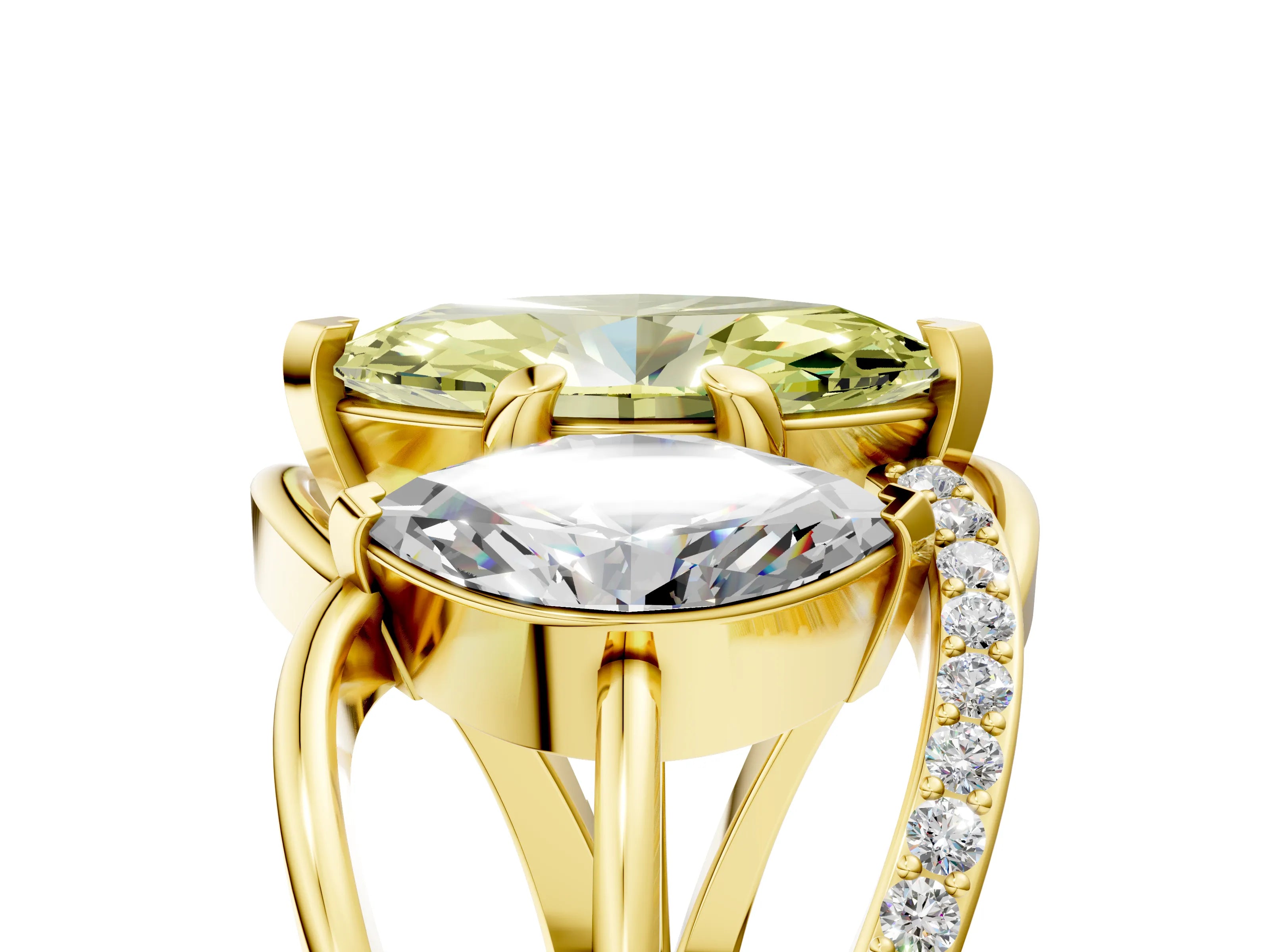 Yellow gold Three-Stone Fancy Yellow Marquise Cut Cut Diamond Split Shank Prong Set Ring_5