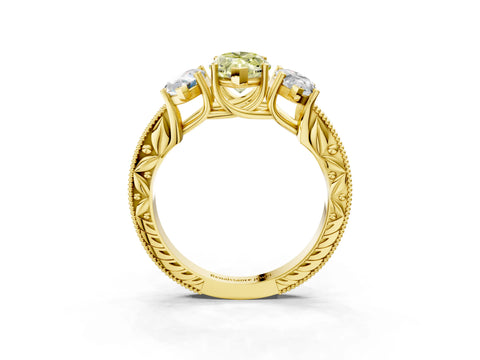 Yellow gold Three-Stone Fancy Yellow Marquise Cut Cut Milgrain Pavé Engagement Ring_15