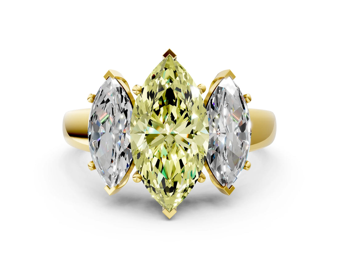 Yellow gold Three-Stone Fancy Yellow Marquise Cut Cut Solitaire Ring with Classic Prong Setting