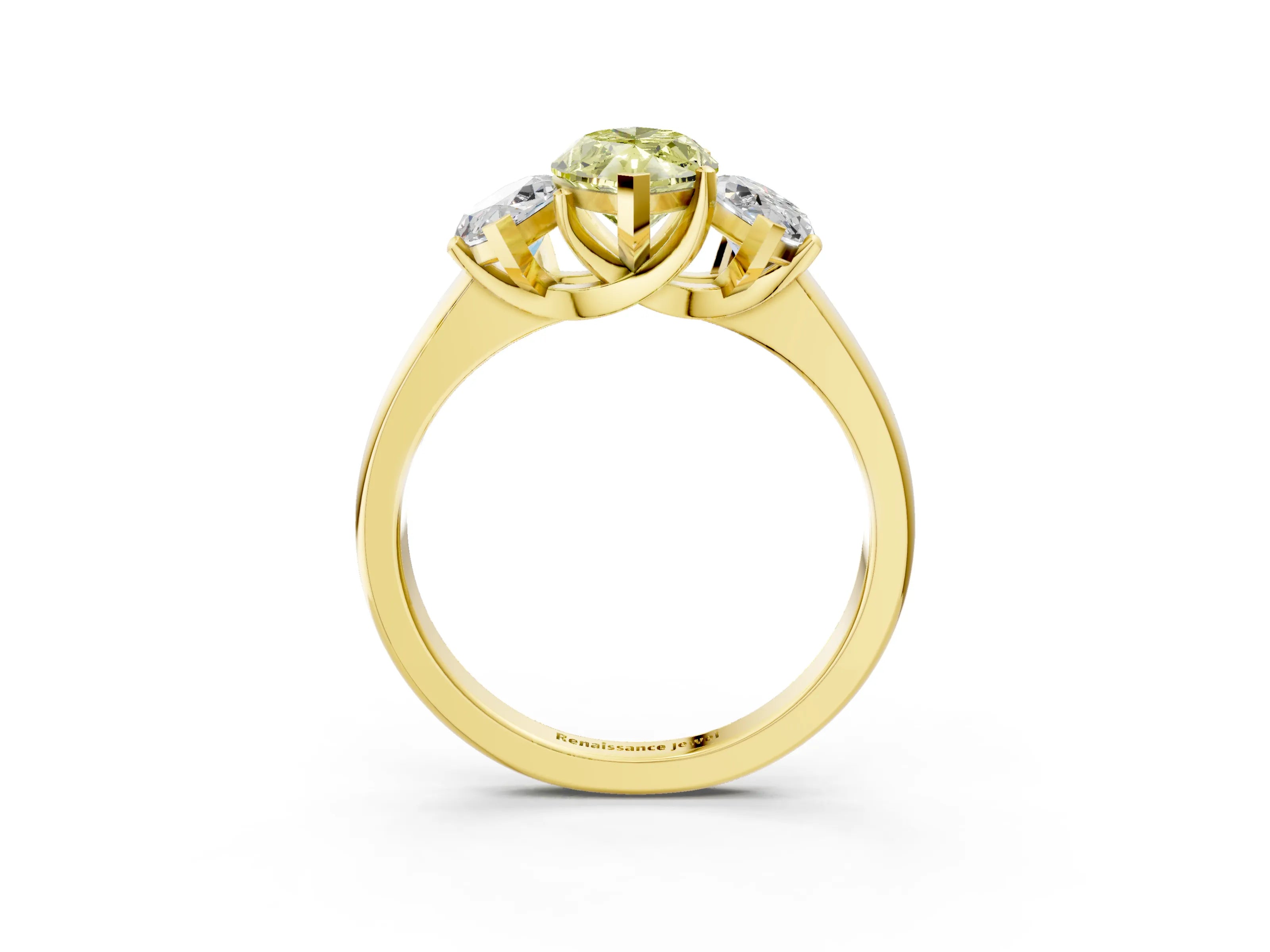 Yellow gold Three-Stone Fancy Yellow Marquise Cut Cut Solitaire Ring with Classic Prong Setting_3