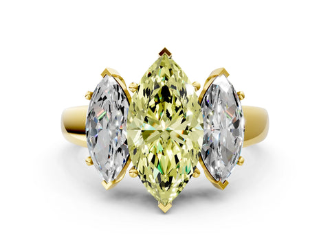 Yellow gold Three-Stone Fancy Yellow Marquise Cut Cut Solitaire Ring with Classic Prong Setting