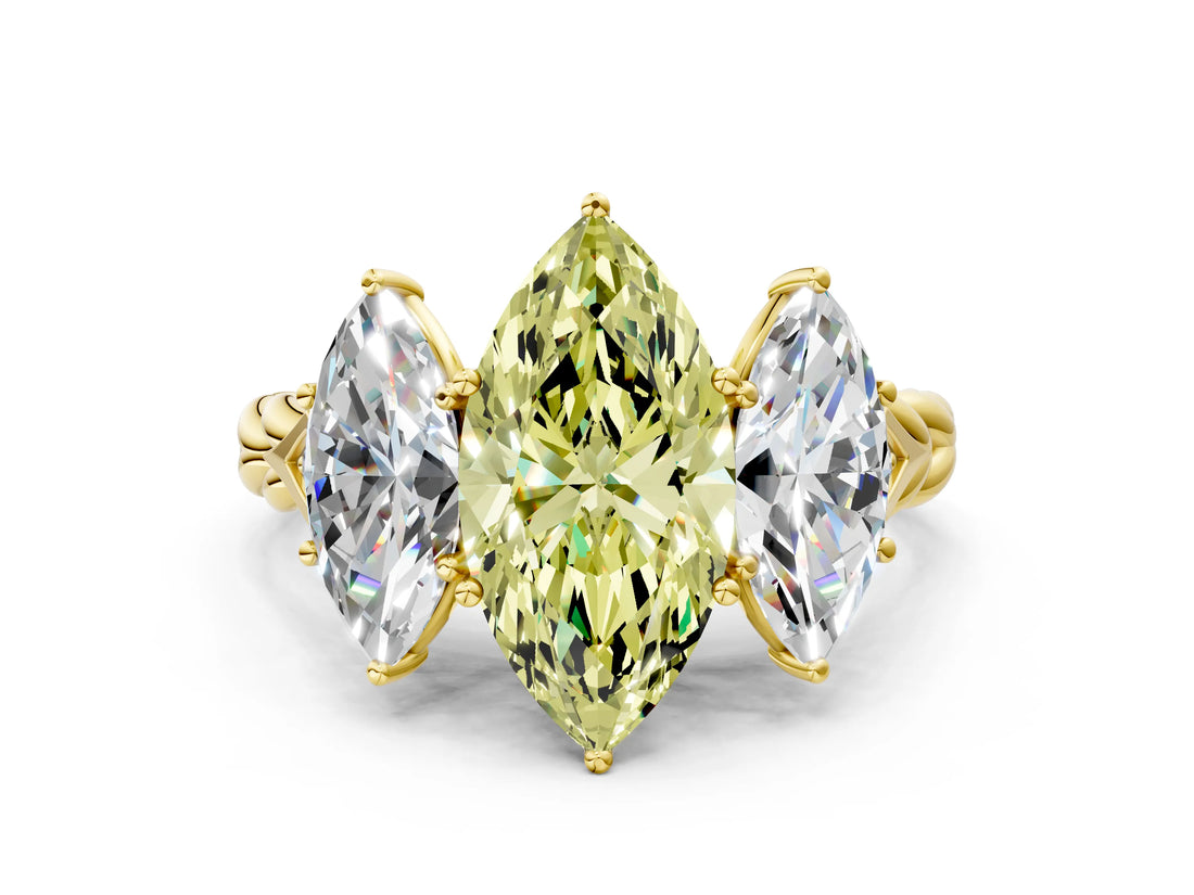 Yellow gold Three-Stone Fancy Yellow Marquise Cut Diamond Braided Band Ring with Four-Prong Setting_35