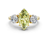 Yellow gold Three-Stone Fancy Yellow Marquise Cut Diamond Channel Set Engagement Ring with Prong Setting