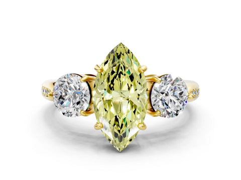 Yellow gold Three-Stone Fancy Yellow Marquise Cut Diamond Channel Set Engagement Ring with Prong Setting_12