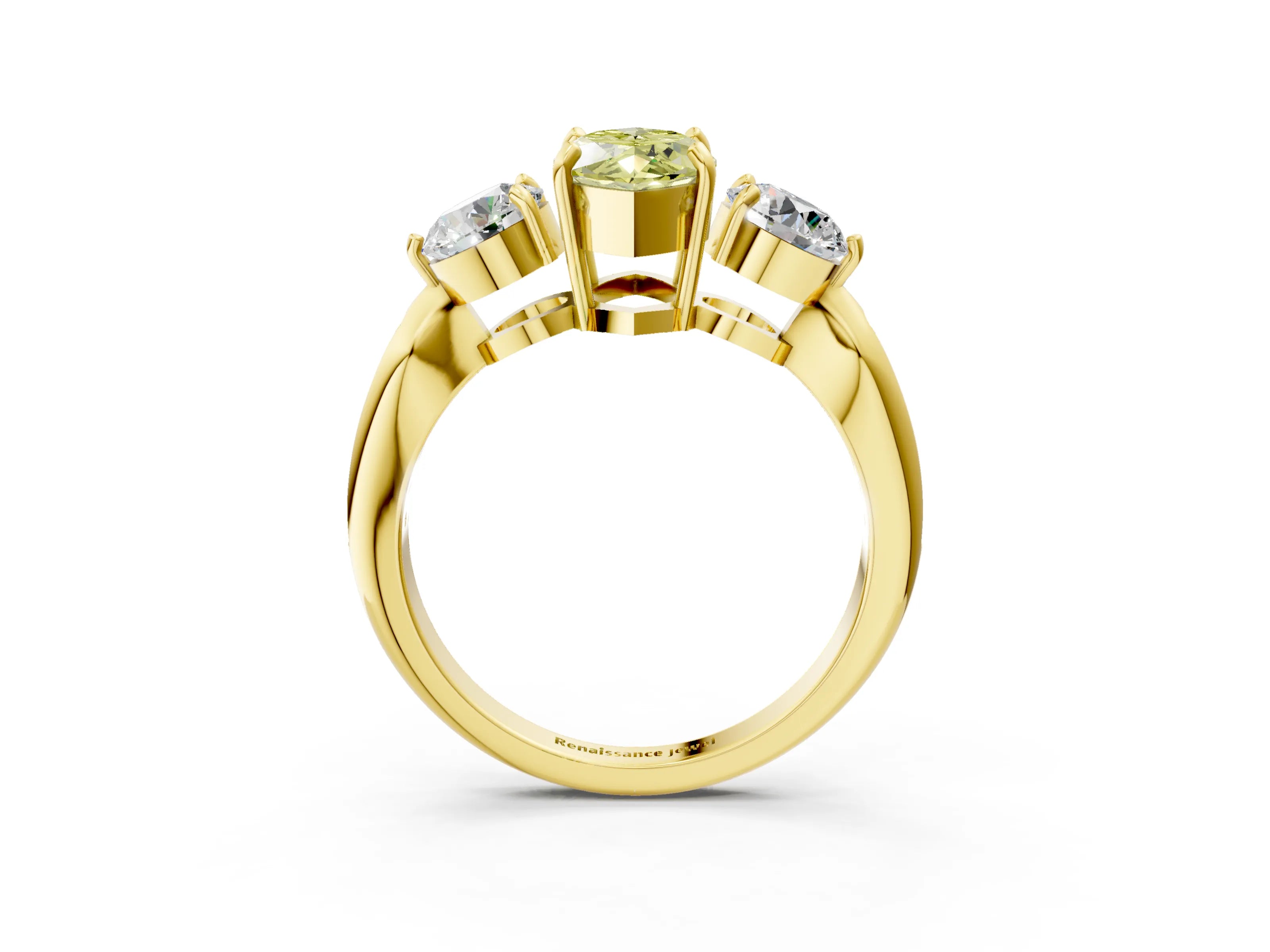 Yellow gold Three-Stone Fancy Yellow Marquise Cut Diamond Channel Set Engagement Ring with Prong Setting_3