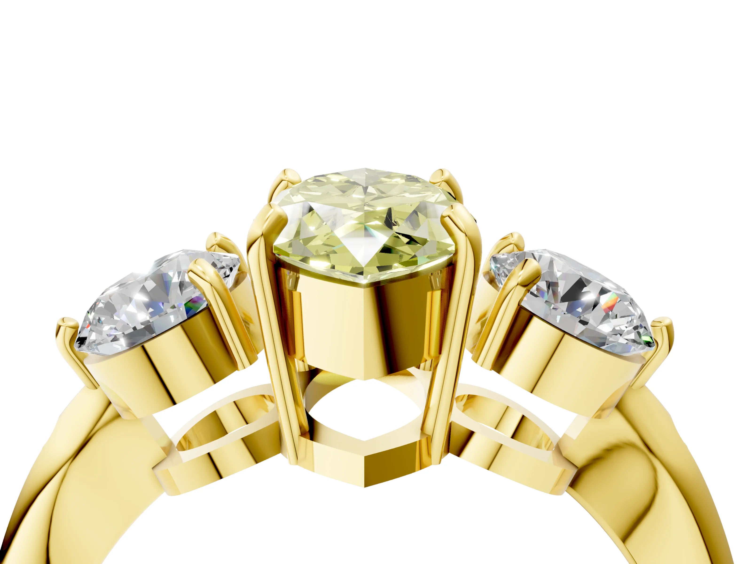 Yellow gold Three-Stone Fancy Yellow Marquise Cut Diamond Channel Set Engagement Ring with Prong Setting_4
