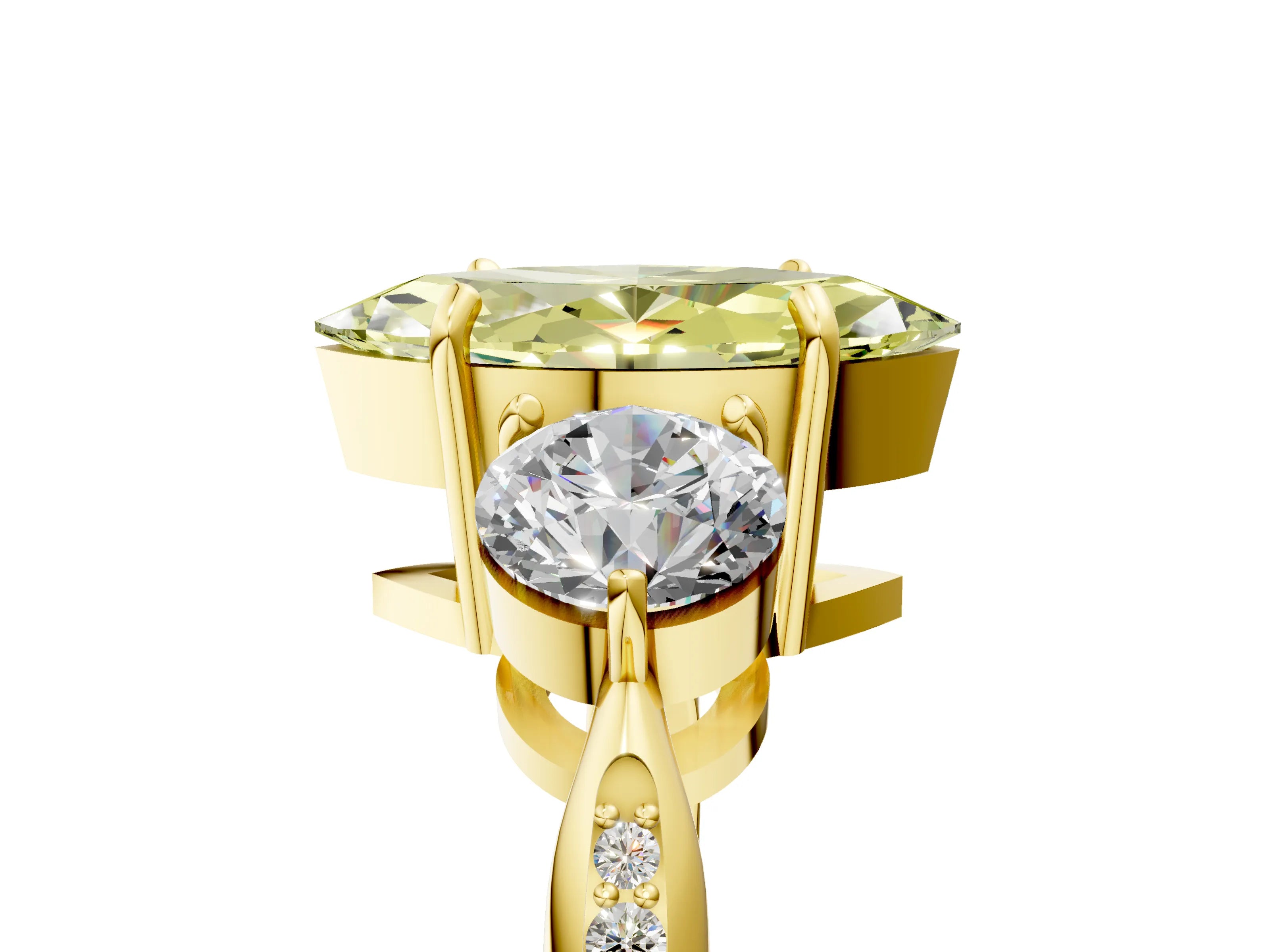 Yellow gold Three-Stone Fancy Yellow Marquise Cut Diamond Channel Set Engagement Ring with Prong Setting_5