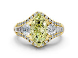 Yellow gold Three-Stone Fancy Yellow Marquise Cut Diamond Engagement Ring with Pave Band and Prong Setting