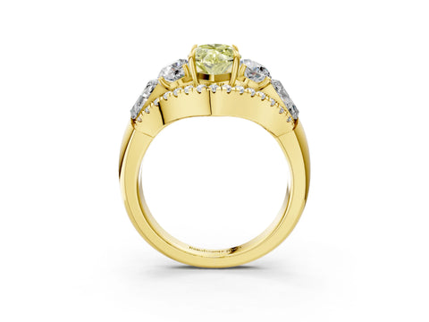 Yellow gold Three-Stone Fancy Yellow Marquise Cut Diamond Engagement Ring with Pave Band and Prong Setting_3