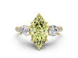 Yellow gold Three-Stone Fancy Yellow Marquise  Cut Diamond Pavé Band with Four-Prong Setting