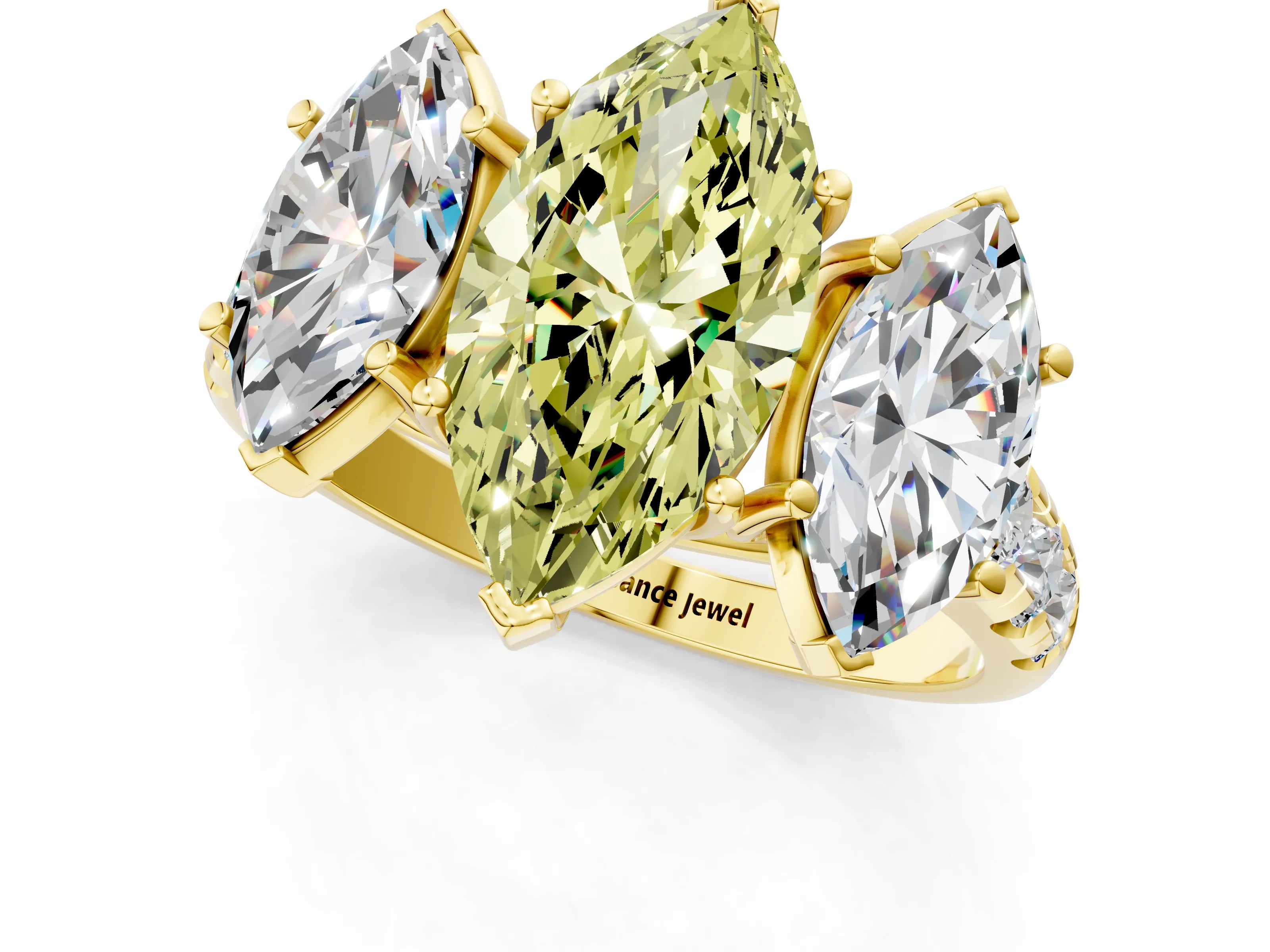 Yellow gold Three-Stone Fancy Yellow Marquise Cut Diamond Pavé Band with Prong Setting_1