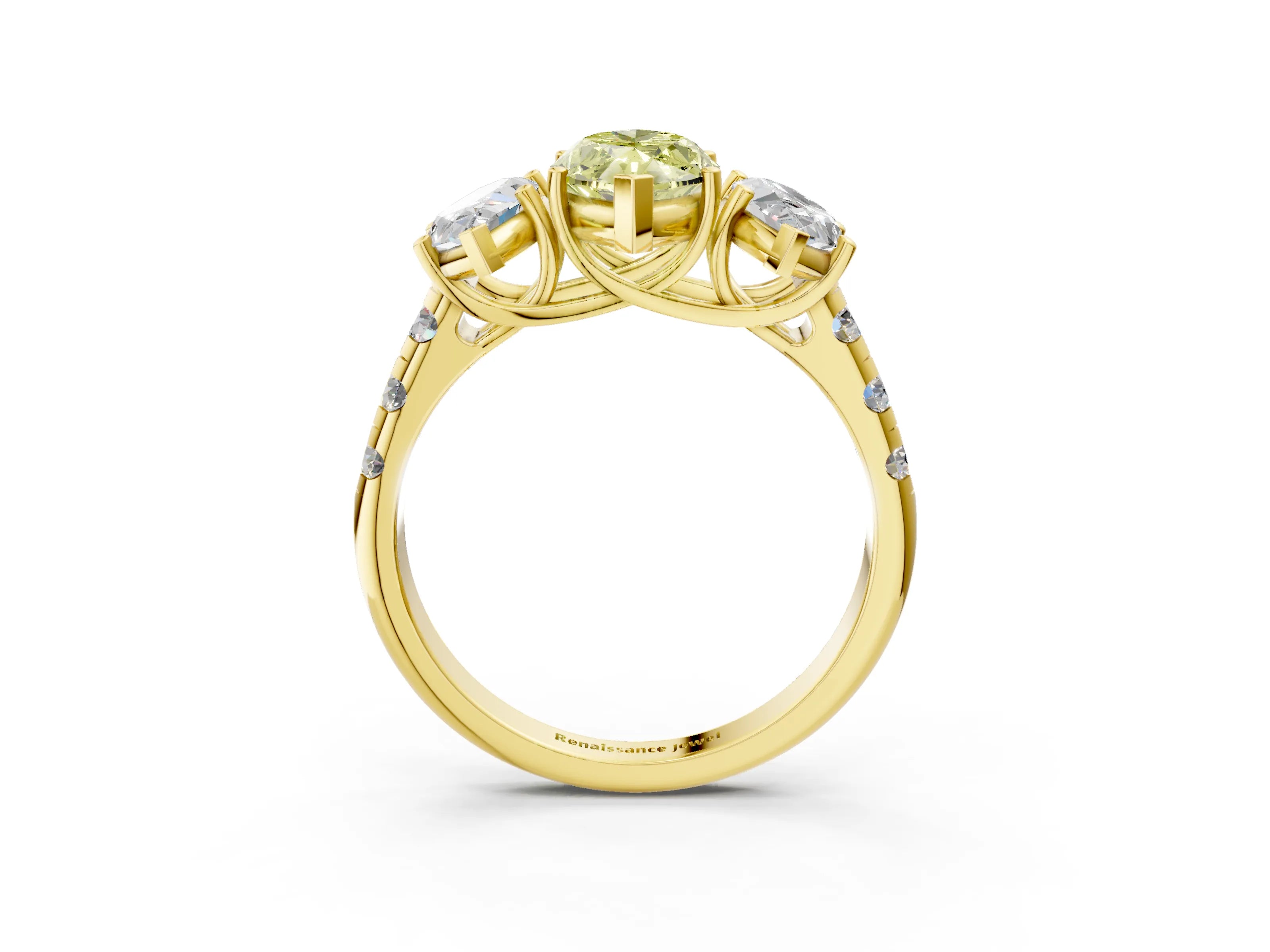 Yellow gold Three-Stone Fancy Yellow Marquise Cut Diamond Pavé Band with Prong Setting_3