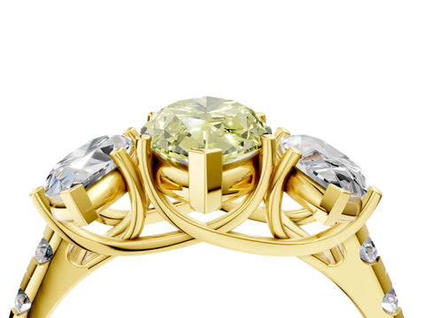 Yellow gold Three-Stone Fancy Yellow Marquise Cut Diamond Pavé Band with Prong Setting_4