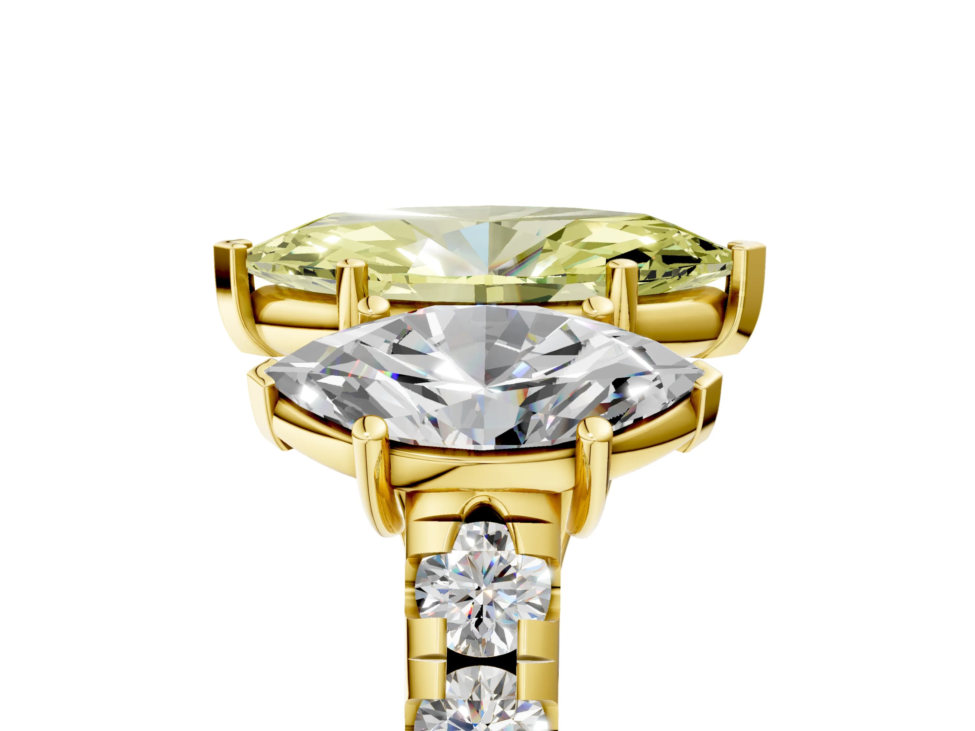 Yellow gold Three-Stone Fancy Yellow Marquise Cut Diamond Pavé Band with Prong Setting_5