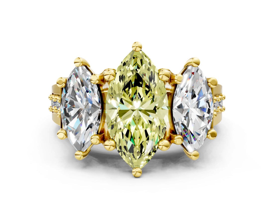 Yellow gold Three-Stone Fancy Yellow Marquise  Cut Diamond Ring with Channel-Set Band and Four-Prong Setting_33