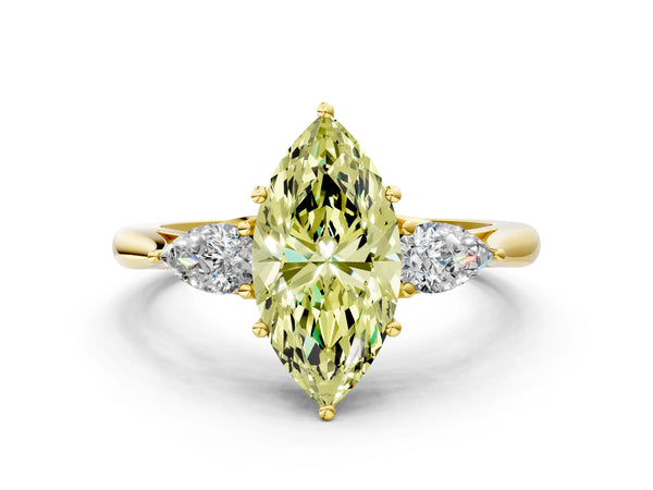 Yellow gold Three-Stone Fancy Yellow Marquise Cut Diamond Ring with Pear  Side Stones in Four-Prong Setting