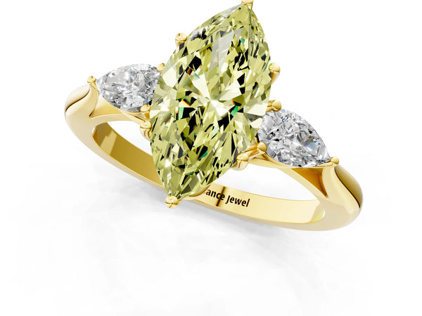 Yellow gold Three-Stone Fancy Yellow Marquise Cut Diamond Ring with Pear  Side Stones in Four-Prong Setting