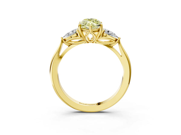 Yellow gold Three-Stone Fancy Yellow Marquise Cut Diamond Ring with Pear  Side Stones in Four-Prong Setting