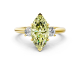 Yellow gold Three-Stone Fancy Yellow Marquise  Cut Diamond Solitaire with Prong Setting and Classic Band