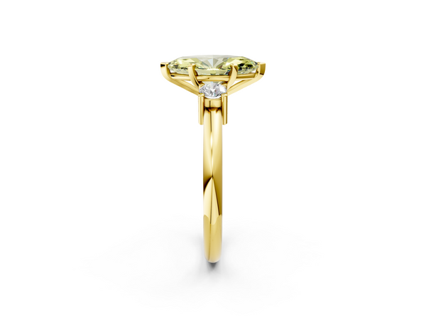 Yellow gold Three-Stone Fancy Yellow Marquise  Cut Diamond Solitaire with Prong Setting and Classic Band