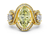 Yellow gold Three-Stone Fancy Yellow Marquise Cut Diamond Wave Pave Band with Prong Setting
