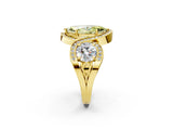 Yellow gold Three-Stone Fancy Yellow Marquise Cut Diamond Wave Pave Band with Prong Setting_2