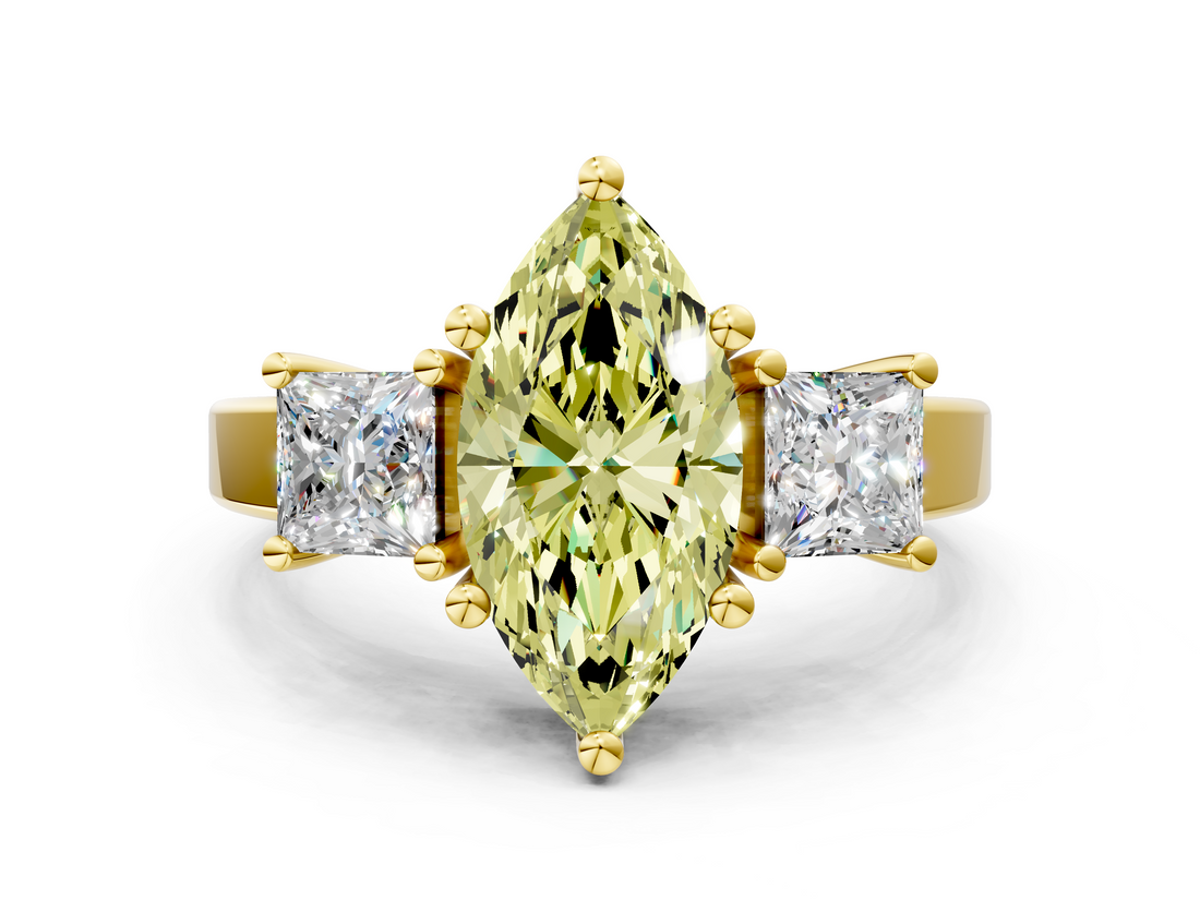 Yellow gold Three-Stone Fancy Yellow Marquise  Cut Solitaire Ring with Prong Setting_3
