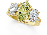 Yellow gold Three-Stone Fancy Yellow Marquise  Diamond Milgrain Pave Band with Prong Setting 1