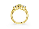 Yellow gold Three-Stone Fancy Yellow Marquise  Diamond Milgrain Pave Band with Prong Setting 3