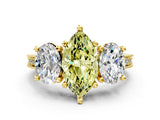 Yellow gold Three-Stone Fancy Yellow Marquise  Diamond Milgrain Pave Band with Prong Setting