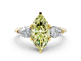 Yellow gold Three-Stone Fancy Yellow Marquise  Diamond Ring with Pear Side Stones in Four-Prong Setting