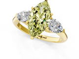 Yellow gold Three-Stone Fancy Yellow Marquise  Diamond Ring with Pear Side Stones in Four-Prong Setting_1